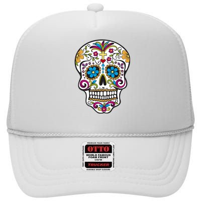 Sugar Skull High Crown Mesh Back Trucker Hat