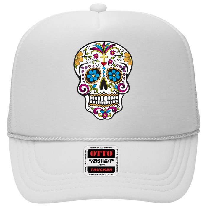 Sugar Skull High Crown Mesh Back Trucker Hat