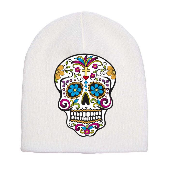 Sugar Skull Short Acrylic Beanie