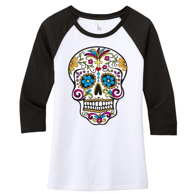 Sugar Skull Women's Tri-Blend 3/4-Sleeve Raglan Shirt