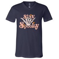 Stay Spooky Skeleton Hand Funny Halloween Spooky Season V-Neck T-Shirt