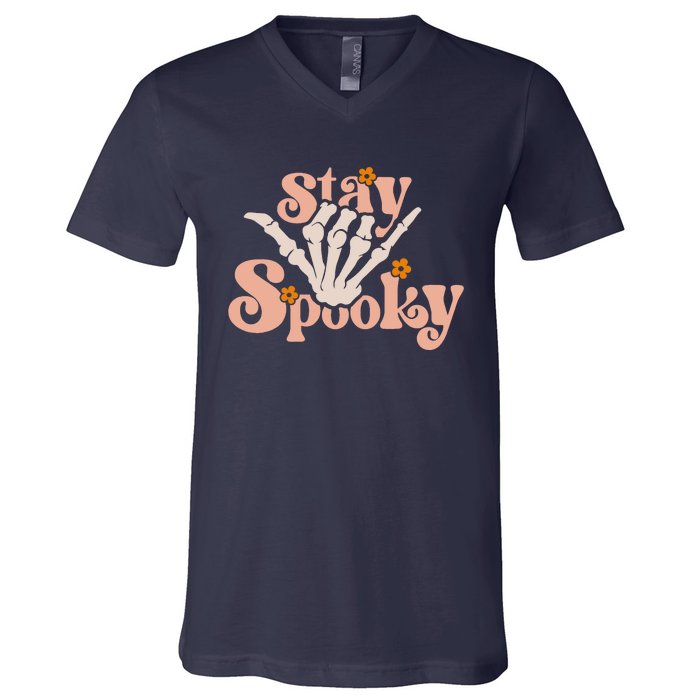 Stay Spooky Skeleton Hand Funny Halloween Spooky Season V-Neck T-Shirt