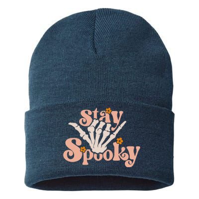 Stay Spooky Skeleton Hand Funny Halloween Spooky Season Sustainable Knit Beanie