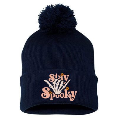 Stay Spooky Skeleton Hand Funny Halloween Spooky Season Pom Pom 12in Knit Beanie