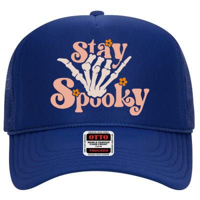 Stay Spooky Skeleton Hand Funny Halloween Spooky Season High Crown Mesh Back Trucker Hat