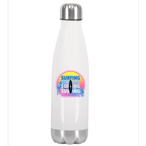 Surfer Sun Surfing All Day Long Ocean Vacation Fun In Sun Funny Gift Stainless Steel Insulated Water Bottle