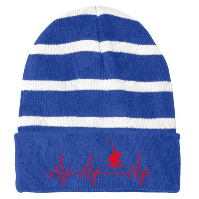 Skiing Skiing Skiing Skiers Winter Sports Heartbeat Gift Striped Beanie with Solid Band