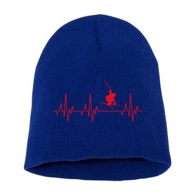 Skiing Skiing Skiing Skiers Winter Sports Heartbeat Gift Short Acrylic Beanie