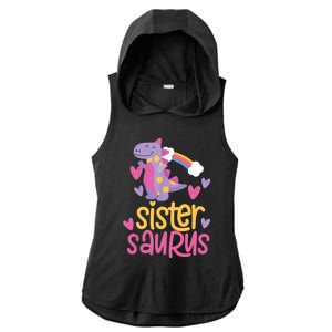 Sistersaurus Sister Saurus Dinosaur Ladies PosiCharge Tri-Blend Wicking Draft Hoodie Tank