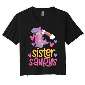 Sistersaurus Sister Saurus Dinosaur Women's Crop Top Tee