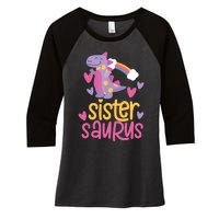 Sistersaurus Sister Saurus Dinosaur Women's Tri-Blend 3/4-Sleeve Raglan Shirt