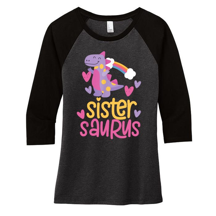 Sistersaurus Sister Saurus Dinosaur Women's Tri-Blend 3/4-Sleeve Raglan Shirt