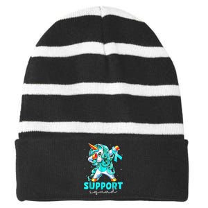 Support Squad Sexual Assault Awareness Teal Unicorn Striped Beanie with Solid Band