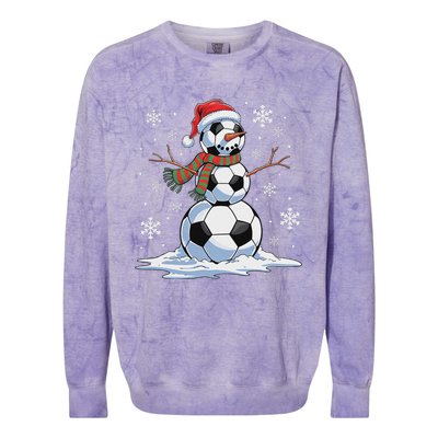 Soccer Snowman Soccer Player Santa Hat Christmas Funny Colorblast Crewneck Sweatshirt