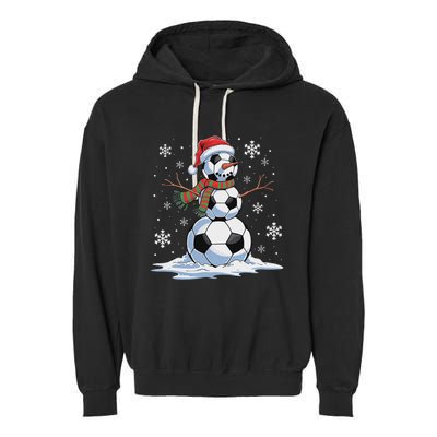 Soccer Snowman Soccer Player Santa Hat Christmas Funny Garment-Dyed Fleece Hoodie