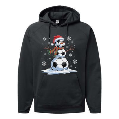 Soccer Snowman Soccer Player Santa Hat Christmas Funny Performance Fleece Hoodie