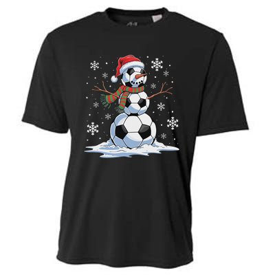 Soccer Snowman Soccer Player Santa Hat Christmas Funny Cooling Performance Crew T-Shirt