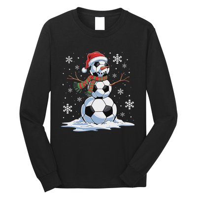 Soccer Snowman Soccer Player Santa Hat Christmas Funny Long Sleeve Shirt