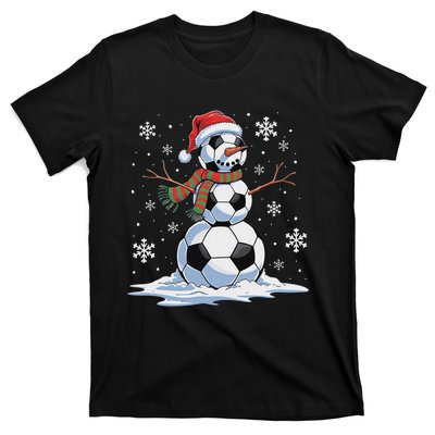 Soccer Snowman Soccer Player Santa Hat Christmas Funny T-Shirt