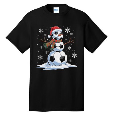 Soccer Snowman Soccer Player Santa Hat Christmas Funny Tall T-Shirt