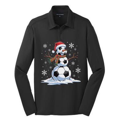 Soccer Snowman Soccer Player Santa Hat Christmas Funny Silk Touch Performance Long Sleeve Polo