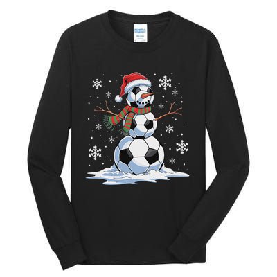 Soccer Snowman Soccer Player Santa Hat Christmas Funny Tall Long Sleeve T-Shirt