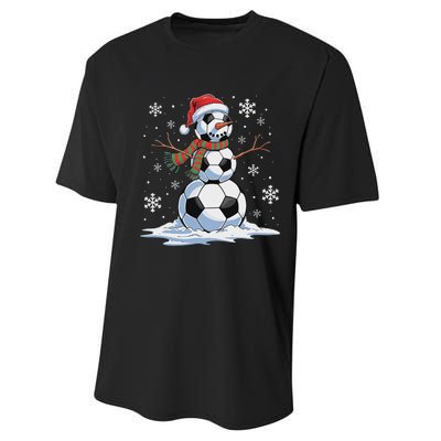 Soccer Snowman Soccer Player Santa Hat Christmas Funny Performance Sprint T-Shirt