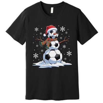 Soccer Snowman Soccer Player Santa Hat Christmas Funny Premium T-Shirt