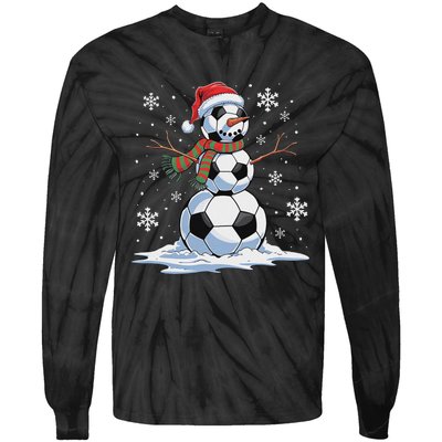 Soccer Snowman Soccer Player Santa Hat Christmas Funny Tie-Dye Long Sleeve Shirt