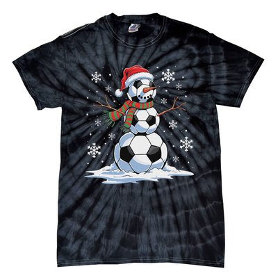 Soccer Snowman Soccer Player Santa Hat Christmas Funny Tie-Dye T-Shirt