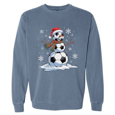 Soccer Snowman Soccer Player Santa Hat Christmas Funny Garment-Dyed Sweatshirt