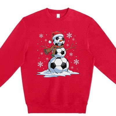 Soccer Snowman Soccer Player Santa Hat Christmas Funny Premium Crewneck Sweatshirt