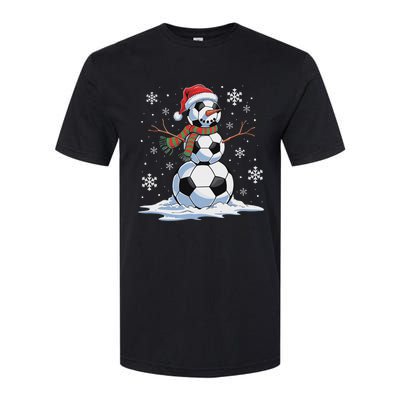 Soccer Snowman Soccer Player Santa Hat Christmas Funny Softstyle CVC T-Shirt