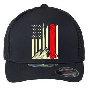 Snowboarding Skiing Snowboard American Flag Snowboarder Flexfit Unipanel Trucker Cap