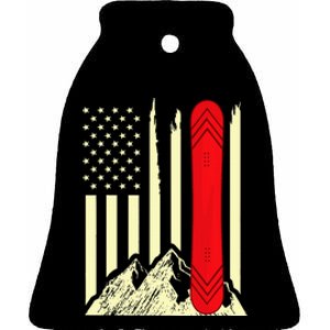 Snowboarding Skiing Snowboard American Flag Snowboarder Ceramic Bell Ornament