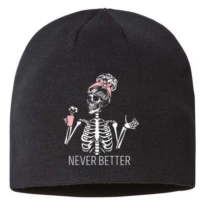 Spooky Skeleton Sipping Coffee Halloween Outfit Sustainable Beanie