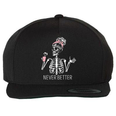 Spooky Skeleton Sipping Coffee Halloween Outfit Wool Snapback Cap