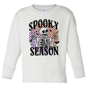 Spooky Season Skeleton Retro Halloween Toddler Long Sleeve Shirt