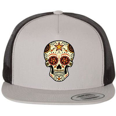 Sugar Skull Spanish Day Of Dead Dia De Los Muertos Flat Bill Trucker Hat