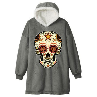 Sugar Skull Spanish Day Of Dead Dia De Los Muertos Hooded Wearable Blanket