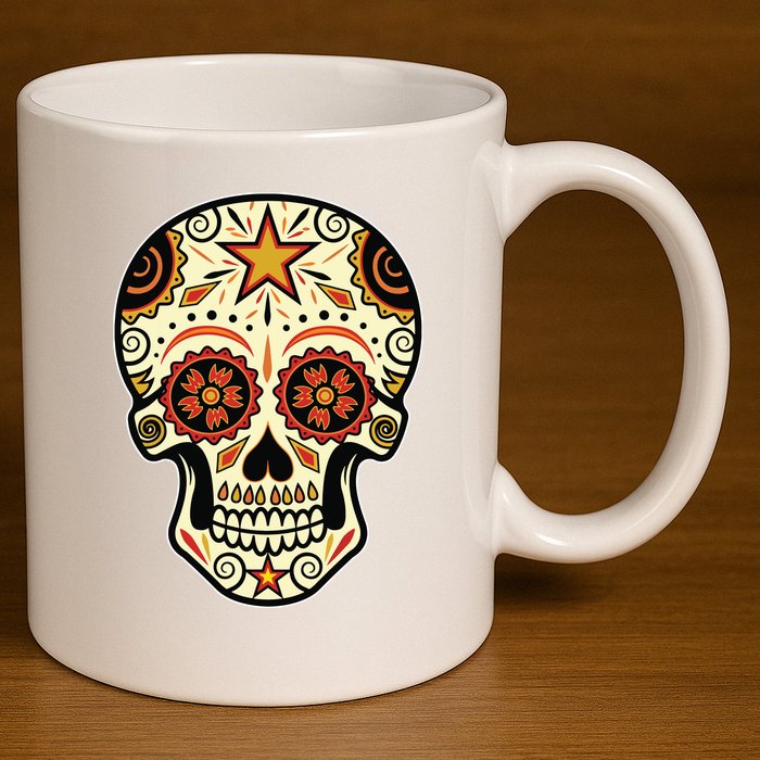 Sugar Skull Spanish Day Of Dead Dia De Los Muertos 11oz C Handle Ceramic Mug