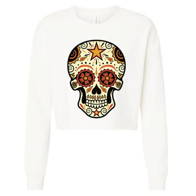 Sugar Skull Spanish Day Of Dead Dia De Los Muertos Cropped Pullover Crew