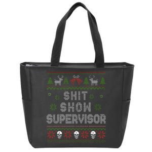 Shit Show Supervisor Christmas Sweater Funny Ugly Xmas Zip Tote Bag