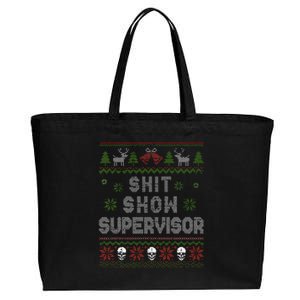 Shit Show Supervisor Christmas Sweater Funny Ugly Xmas Cotton Canvas Jumbo Tote