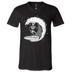 Surfing Skeleton V-Neck T-Shirt