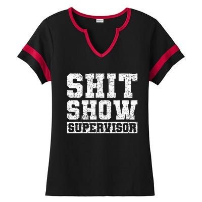 Shit Show Supervisor Funny Parent Boss Manager Teacher Ladies Halftime Notch Neck Tee