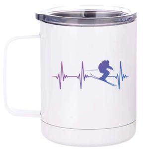 Ski Snowboard Skiing Heartbeat Snow Mountain Winter Skier Gift 12 oz Stainless Steel Tumbler Cup