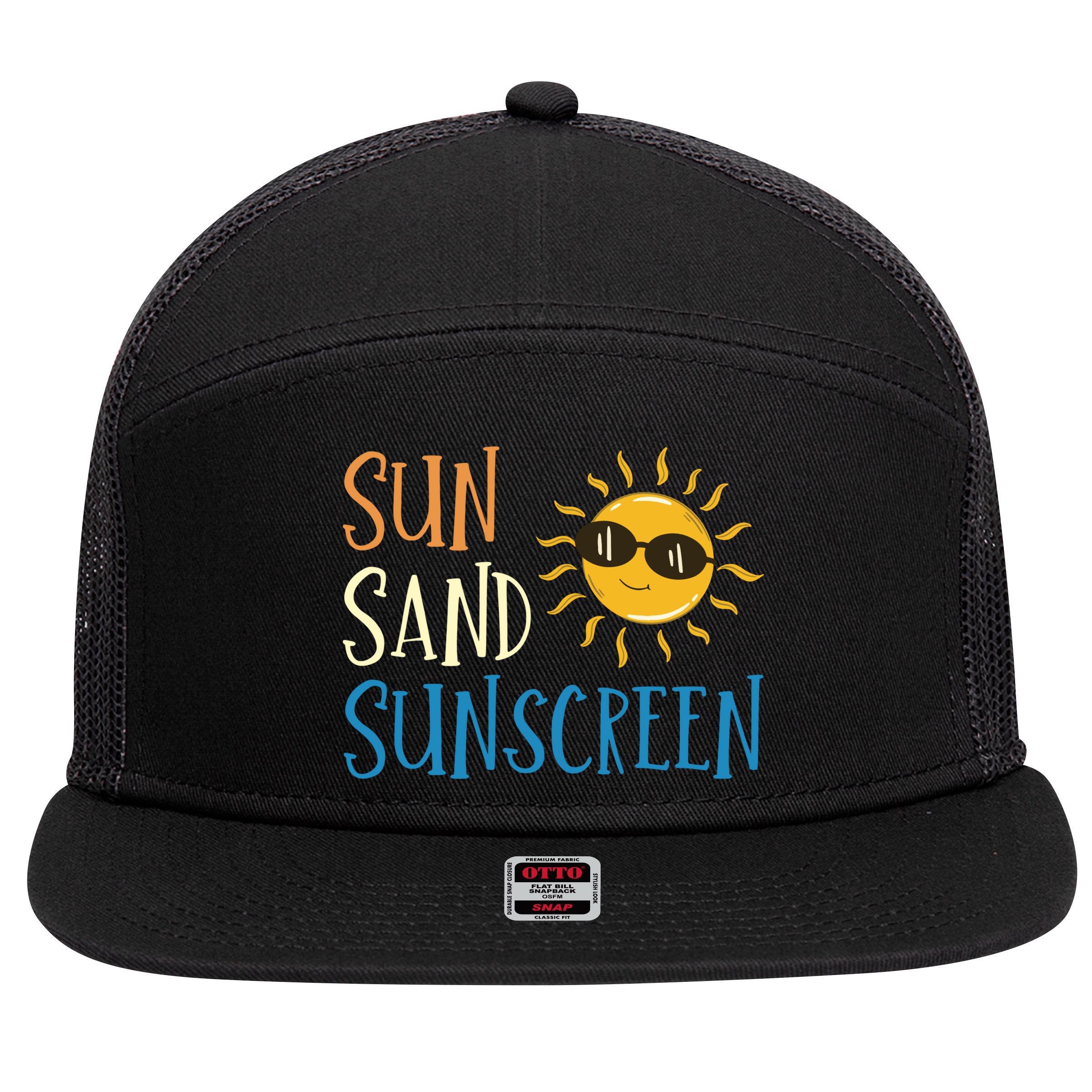 Sun Sand Sunscreen 7 Panel Mesh Trucker Snapback Hat
