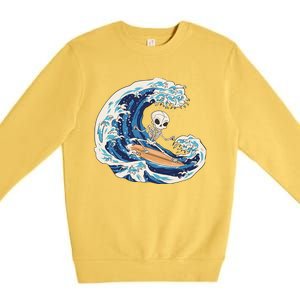 Skeleton Surfing Summer Surfer Premium Crewneck Sweatshirt