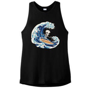 Skeleton Surfing Summer Surfer Ladies PosiCharge Tri-Blend Wicking Tank